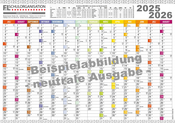 Schuljahreswandplaner Neutral Ausgabe 2025/2026